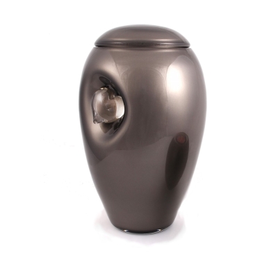 Glass urn with crystal heart - black GU052